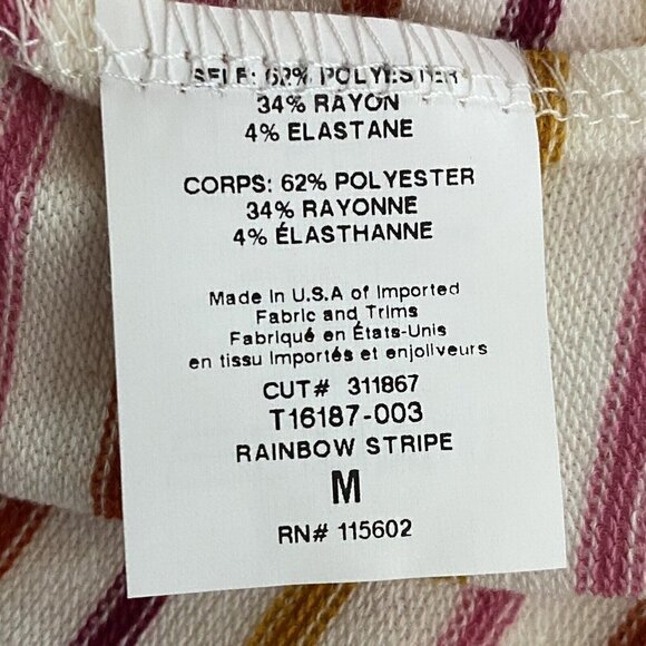 LUSH Terry Stripe Notched Crop Tee T-shirt M Rainbow T27 - Picture 4 of 4